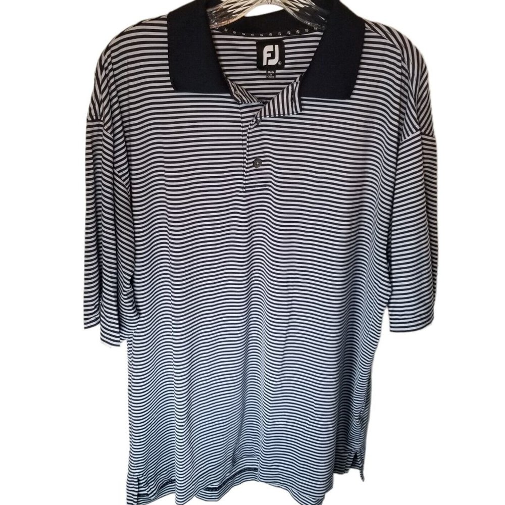 Footjoy Polo Shirt Men's Large Performance Golf Blue Striped Polyester Spandex